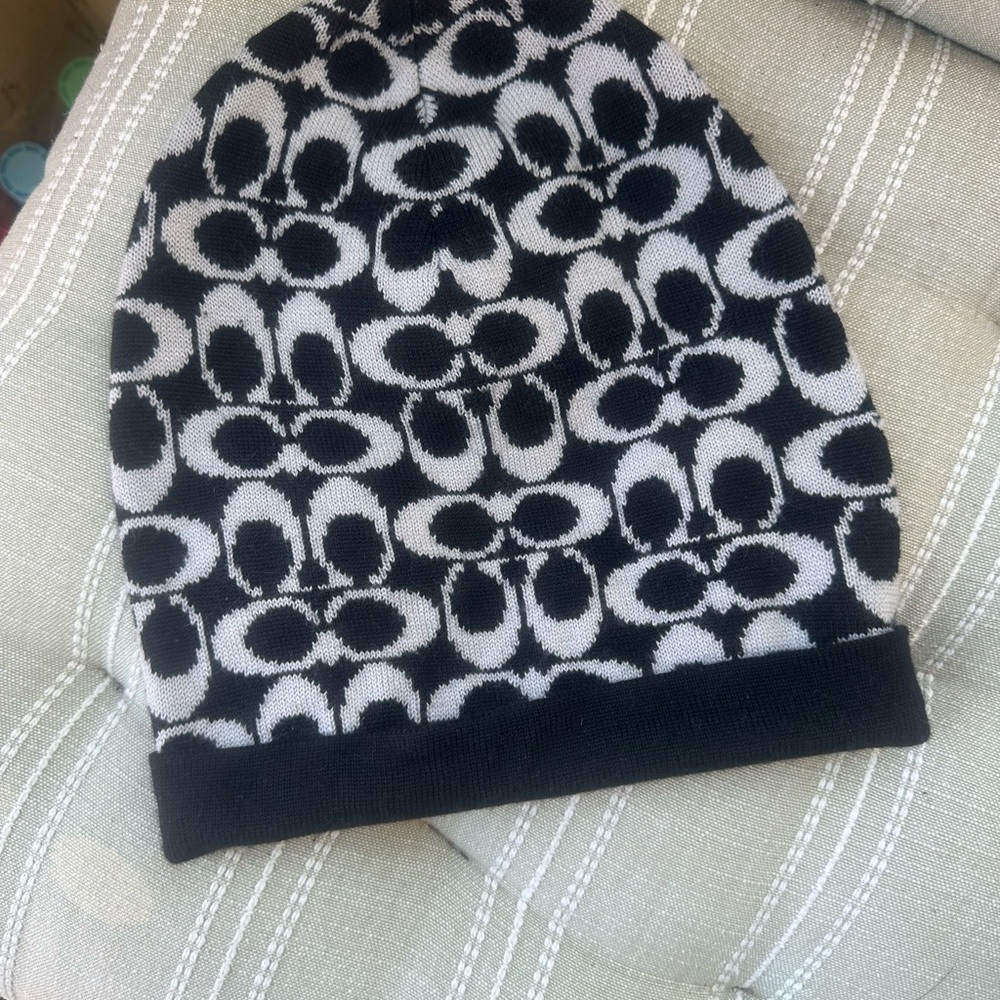 Coach Black and White Patterned Beanie
